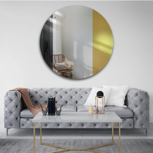 Okrągłe lustro dekoracyjne kolorowa tafla - czarno złota - ANTON